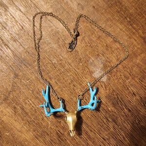 Blue and Gold Antler Pendant Necklace